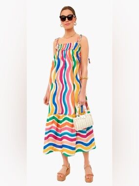 Farm Rio Dancing Stripes Midi Dress